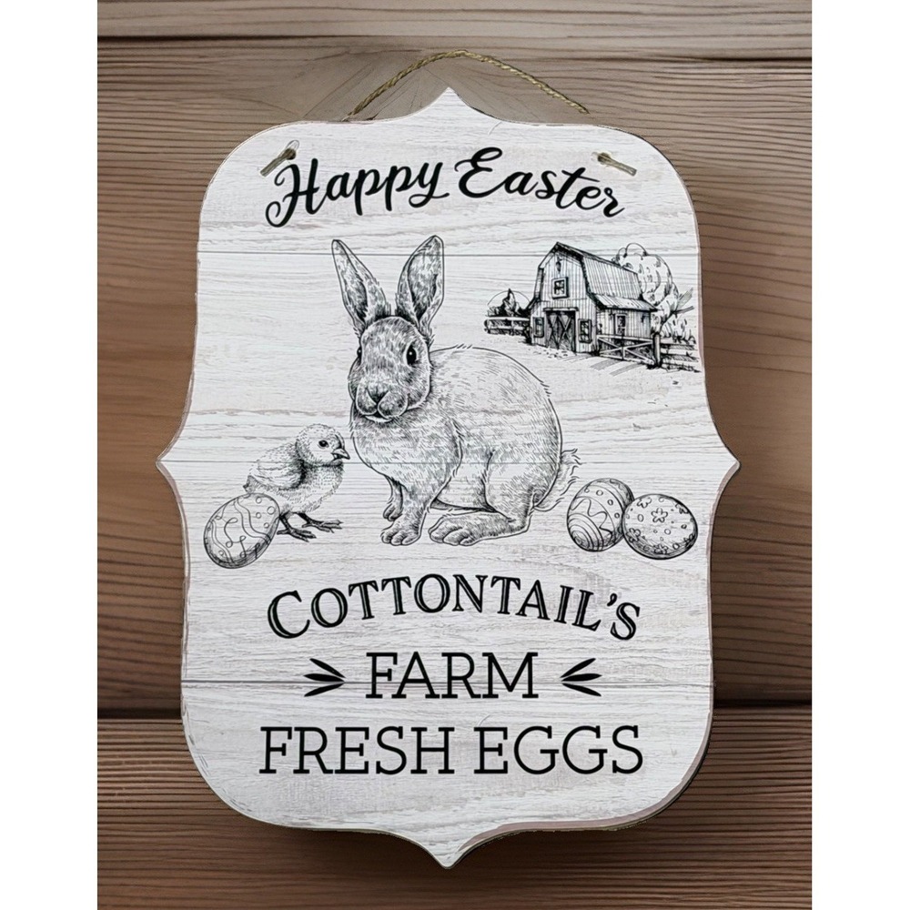 "Happy Easter Cottontail's Farm Fresh Eggs" Hanging Sign Wall Decor 13"